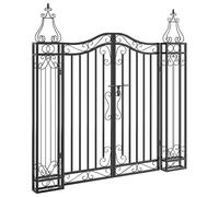 Portail de Jardin Noir 121x8x120 cm en Fer Forgé | Poteaux élégants,charnière à boulon,verrouillage rapide,fer forgé enduit poudre,usage extérieur
