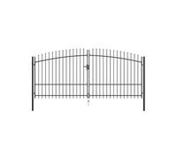 vidaXL Portail double avec haut en forme de lance Acier noir 400 x 225 cm Battant