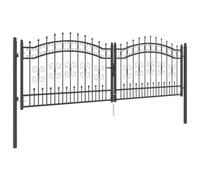 Portail Double de Jardin en Métal, Portillon de Jardin Porte de Clôture Extérieur avec pointe Gris 305 x 100 cm Acier