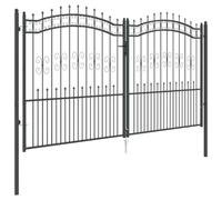 Portail Double de Jardin en Métal, Portillon de Jardin Porte de Clôture Extérieur avec pointe Gris 305 x 175 cm Acier