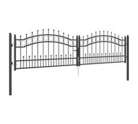 Portail Double de Jardin en Métal, Portillon de Jardin Porte de Clôture Extérieur avec pointe Gris 305 x 75 cm Acier