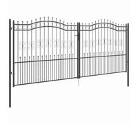 Portail Double de Jardin en Métal, Portillon de Jardin Porte de Clôture Extérieur avec pointe Gris 404 x 175 cm Acier