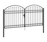 Portail Double de Jardin en Métal, Portillon de Jardin Porte de Clôture Extérieur avec verrouillage Gris 301 x 224,5 cm Acier