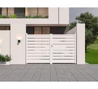 Portail électrique battant aluminium ajouré L305 x H183 cm blanc - PRIMO