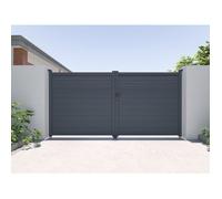 Portail électrique battant aluminium persienné L355 x H181 cm anthracite - VIAZO