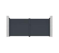 Portail électrique battant aluminium persienné L397 x H181 cm anthracite - VIAZO
