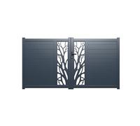 Vente-unique Portail électrique battant Aluminium Semi ajouré à Motifs L350 x H164 cm Anthracite en kit LABRIT II