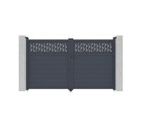 Portail électrique battant aluminium semi plein à motifs L305 x H182 cm anthracite - BAZIO