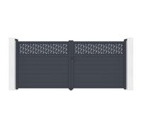 Portail électrique battant aluminium semi plein à motifs L397 x H181 cm anthracite - BAZIO