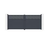 Vente-unique - Portail électrique battant aluminium semi plein à motifs L397 x H181 cm anthracite - BAZIO