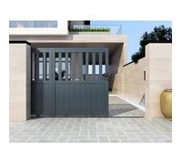 Portail électrique coulissant aluminium ajouré L401 x H140 cm anthracite en kit TARNOS II - VENTE-UNIQUE
