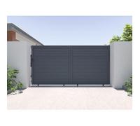 Portail électrique coulissant aluminium persienné L374 x H180 cm anthracite - VIAZO