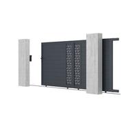Portail électrique coulissant aluminium semi plein à motifs L416 x H180 cm anthracite GREGOR