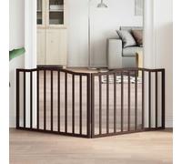 Portail pliable pour chien en bois de peuplier marron avec aspect chêne, 160 cm de large, barrière de sécurité durable pour animaux de compagnie, facile à assembler et peu encombrant