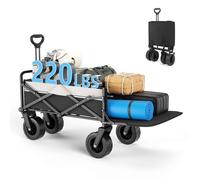 Portal Chariot de Plage Pliable, 120L 100KG Plage Chariot à roulettes Tout Terrain Poignée Réglable Charrette pour Extérieur