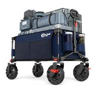 PORTAL Chariot de Plage Pliable, Chariot de Transport à roulettes Tout Terrain Poignée Réglable Charrette pour Extérieur Camping Pique-Nique avec Roue de 20 cm