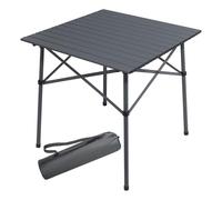 Portal Table de camping pliante carrée en aluminium 70 x 70 cm avec dessus enroulable pour 4 personnes avec sac de transport pour pique-nique, camping, jardin, barbecue