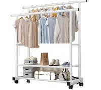 Portant à linge portable à deux portes sur roulettes - Support de séchage à linge robuste avec étagères - Grande capacité de stockage - Idéal pour les couloirs et les chambres à coucher