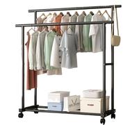 Portant à linge portable à double porte sur roulettes, support de séchage à linge robuste avec étagères, grande capacité de stockage, idéal pour les chambres et les entrées