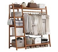 Portant à Vêtement Autoportante, 3 en 1 Armoire Ouverte en Bambou Durable, Porte Manteau sur Pieds Penderie pour Maison Chambre Salon Vestiaire,130x40x140cm,Charge Max 45kg