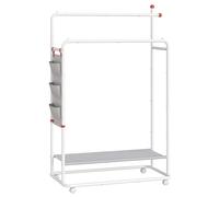 Portant À Vêtement En Métal, Avec Roulettes, 2 Barres De Suspension, Étagère De Rangement, Sac Latéral, Crochets En Forme D'allumette, Blanc Mat