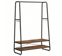 Portant À Vêtement, Porte-Manteaux, Armoire, Vestiaire, Avec 2 Étagères, 6 Crochets En Forme De S, Cadre En Acier, Marron Rustique Et Noir Noir