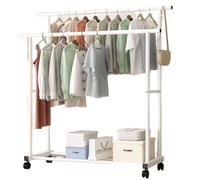 Portant à vêtements à double poteau robuste et portable avec étagères Capacité de stockage maximale Parfait pour les entrées, les chambres, les couloirs et les balcons.