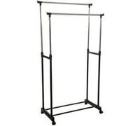 Portant à vetements à roulettes doubles coloris noir - Longueur 80 x Profondeur 42 x Hauteur 170 cm--