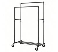 Portant À Vêtements À Roulettes, Porte-Manteaux, Penderie, Charge 110 Kg, Avec Double Tringle Et Étagère De Rangement, Style Industriel, Noir Noir