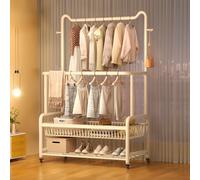 Portant à vêtements à roulettes robuste à 2 barres en métal avec support à chaussures, blanc/noir, 100 cm - Parfait pour la présentation et le rangement de garde-robe