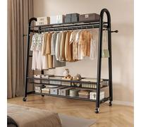 Portant à vêtements à roulettes robuste avec étagère de rangement à 2 niveaux, cintre en métal, porte-manteau autoportant, noir/blanc, 100 cm - Parfait pour un usage domestique et commercial