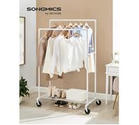 Portant à Vêtements à roulettes - SONGMICS - Double Tringle - Étagère de Rangement - Blanc HSR060W01