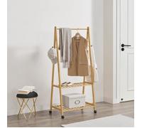 [en.casa] Portant à Vêtements à Roulettes Meuble de Chambre avec Barre de Penderie Bambou Acier Inoxydable 70 x 43 x 152 cm Naturel