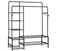 Portant à Vêtements, Armoire Penderie Ouverte, Porte-manteau avec 7 Étagères, Cadre en Métal, Tringles, pour Chambre, Salon, Entrée, Noir