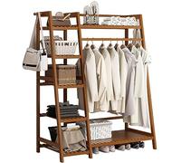 Portant à vêtements autonome en bambou avec barre de suspension trapézoïdale pour manteaux et vêtements, solution de rangement élégante pour chambre à coucher et couloir