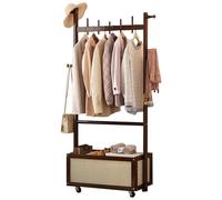 Portant à vêtements autonome en bois portable avec crochets et étagères de rangement - Armoire ouverte peu encombrante sur roulettes Porte-manteau indépendant pour une niisation facile 70/100 x 36 x