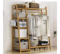 Portant à vêtements autonome polyvalent en bois avec étagères en bambou - Armoire ouverte élégante et solution de rangement pour vêtements pour chambre à coucher, design trapézoïdal pour une