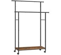 Portant à Vêtements avec Roulettes et Étagère, Double Cintre, Capacité Totale de 100 kg, Marron Rustique et Noir d'Encre