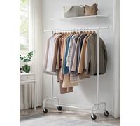 Portant à Vêtements avec Roulettes, Tringle Extensible pour Charge Lourde, Capacité de Charge 130kg, Porte-manteau pour Vêtements, en Métal, Blanc Mat