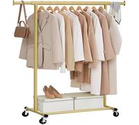 Portant à Vêtements avec Roulettes Tringle Extensible pour Charge Lourde Porte-manteau Capacité Doré Clair (92-132)L cm