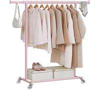 Portant à Vêtements avec Roulettes Tringle Extensible pour Charge Lourde Porte-manteau Capacité Rose Bonbon (92-132)L cm