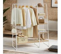 Portant à Vêtements - Blanc - 5 Niveaux - 6 Crochets - Étagère à Chaussures
