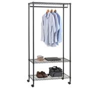 IDIMEX Portant à vêtements Brindisi penderie Simple sur roulettes vestiaire Mobile avec 1 Barre et 2 tablettes, en métal Noir