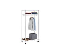 Idimex Portant à vêtements BRINDISI penderie simple sur roulettes vestiaire mobile avec 1 barre et 3 tablettes, en métal chromé