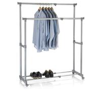 IDIMEX Portant à vêtements CASA en métal chromé et Gris, penderie Double sur roulettes vestiaire Mobile avec 2 Barres Hauteur et Longueur réglables