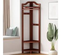 Portant À Vêtements d'angle avec Crochets Et Étagères, Portemanteau d'angle en Bambou, Tringle À Vêtements Épaisse Et Porteuse, Étagère De Rangement Autoportante pour Entrée(C)