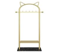 Portant à vêtements doré autoportant, Porte-Manteau avec étagère de Rangement, Base en marbre Stable pour Manteaux, Chapeaux, écharpes, vêtements et Sacs à Main., Gold-D-50x170cm