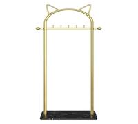 Portant à vêtements doré autoportant, Porte-Manteau avec étagère de Rangement, Base en marbre Stable pour Manteaux, Chapeaux, écharpes, vêtements et Sacs à Main., Gold-B-50x170cm