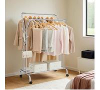 Portant à Vêtements - Double Barre - Roues Pivotantes - Robuste - Argent