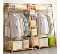 Portant à vêtements en bambou à 9 niveaux - Cintre sur pied et nizer de garde-robe portable, étagère de rangement pour chaussures et vêtements, idéal pour le salon, la chambre à coucher, le bureau